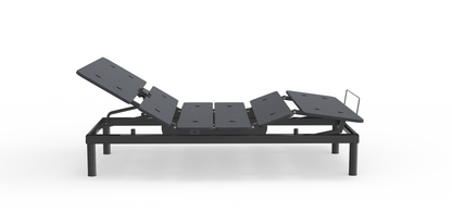 Black adjustable bed frame on a white background