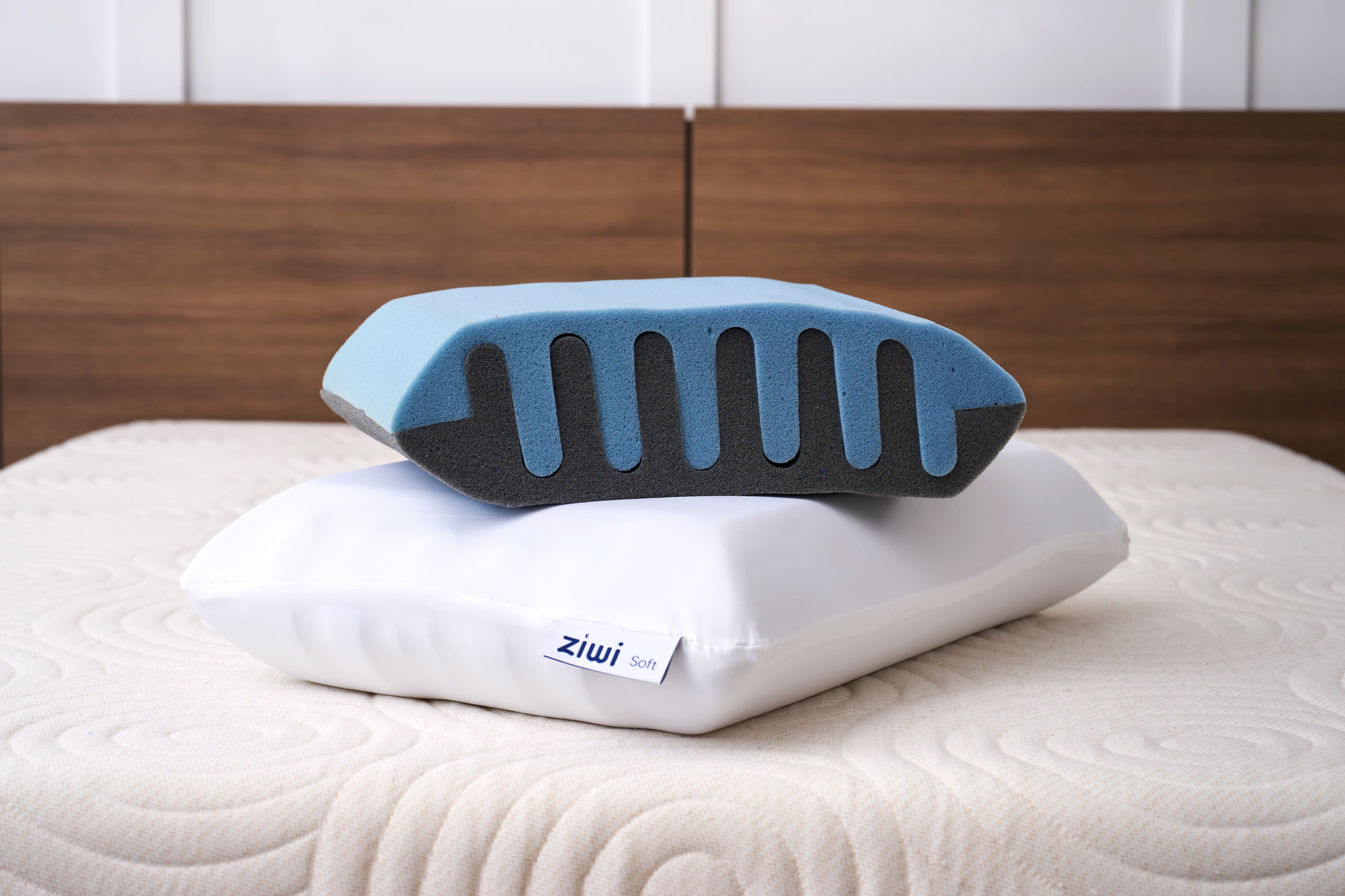 Ziwi pillow covered with cutaway tech pillow on top